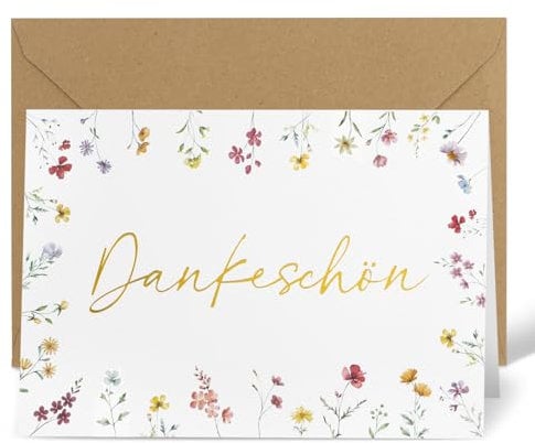 BETESSIN Dankeskarte mit Umschlag - Dankeschön Karte mit Blumenmustern - Din A6 Karte Danke - Dankeschön Geschenke für Familie, Freunde, Kollegen, Lehrer uvm.