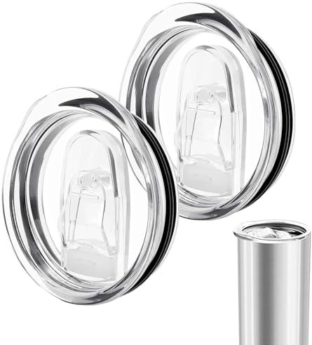 2 Pcs Transparent Straight Cup Push Lid Mug Lid, Spill-Proof Travel Mug Covers with Sliding Silicone Tops, Classic Clear Flip Replacement Lids, for Coffee Cups, Straw Cups and Glasses(20 oz)