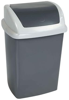 MAUL Abfalleimer mit Deckel 10l MAULswing | Mülleimer aus robustem Kunststoff | Abfallbehälter mit abnehmbarem Schwingdeckel für Büro, Bad, Küche | 25x20x37 cm | Dunkelgrau