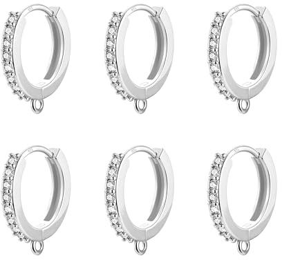 6Pcs Silver Ear Hooks Round Huggie Zirconia Hoops for Earrings Making Set | Hypoallergenic Silver Earrings Hooks Round Zirconia Huggie Hoops for Dangle Leverback Earrings Supplies Finding Replacement