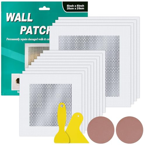 12PCS Wall Repair Patch Kit, 4/6 Inch Drywall Patches Repair Kit Self-Adhesive Plasterboard Patch Plaster Repair Kit Walls Hole Filler Patches for Quick Fix Broken Walls Repair (4/6 Inch 12PCS)