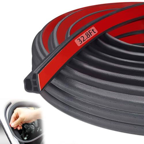 Realand 10 M/32.8 Ft Rubber Car Door Seal Strip Edge Trim, Self Adhesive Automotive Weather Stripping Double Layer 5-Hole Soundproofing for Trucks SUVs RVs Pickup Boats Window