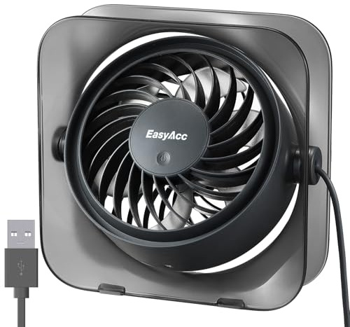 EasyAcc Ventilador USB Silencioso, Mini Ventilador de Escritorio con 3 Velocidades, Ventilador Portátil 270° Ajustable, Ventilador Pequeño para Mesa, Oficina, Hogar, Coche y Camping - Negro Mate