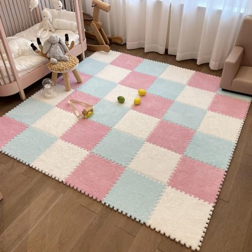 tapis puzzle en mousse, Tapis moelleux à poils longs for chambre coucher, isolation phonique, peut être recadré, protège le sol, 10 pièces(Style R,10 pieces)