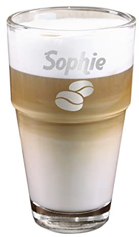 Leonardo Trinkglas 400 ml Kaffee Glas mit Kaffee Motiv u. Gravur d. Namens