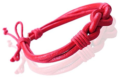 Gemini Armband (rot), raffinierte Lederkombination, Knotenverschluss, Trendy Style für Boys, Girls, Herren, Damen, Unisex, 12,7-25,4 cm (Länge)