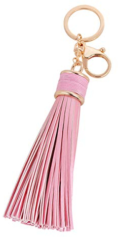 ZOONAI Frauen Leder Quasten Schlüsselbund Auto Kreis Schlüsselringe Geschenk Tasche Hängende Schnalle (Rosa)