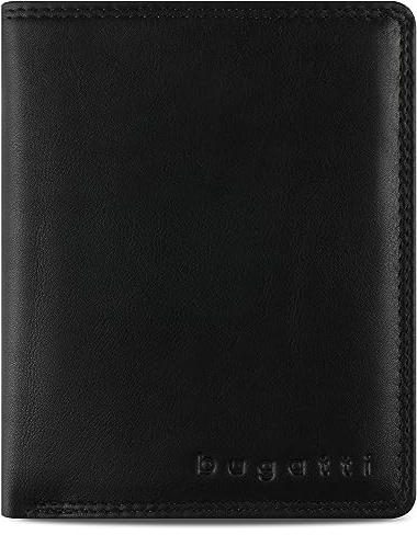 bugatti Simbiosi Geldbörse Herren Leder – Portemonnaie Herren Hochformat – Geldbeutel Portmonee Wallet Brieftasche Männer Portmonaise, Schwarz