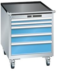 Lista | Schubladenschrank | Breite 564 mm | fahrbar | 5 Schubladen | HxT 723 x 725 mm | lichtgrau/lichtblau