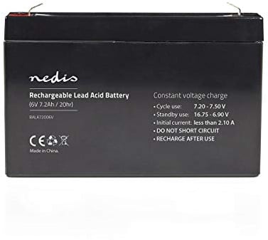 Nedis - Wiederaufladbare Blei-Säure-Batterie - Wiederaufladbar - 6 V - 7200 mAh - 151 mm - 34 mm - 95 mm - Schwarz
