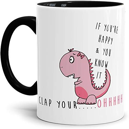 Dino-Tasse Tea-Rex Geschenk-Artikel/Liebes-Tasse/Witzig/Paar/Liebe/Kaffeetasse/Teetasse/Dino-Saurier/Innen & Henkel Schwarz
