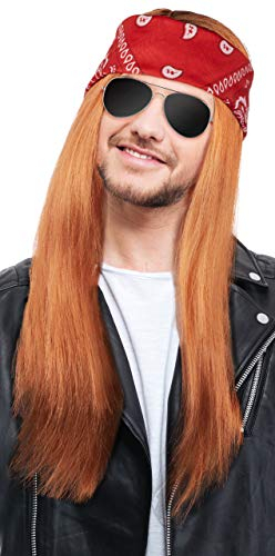 Balinco Herren 90er Jahre Rocker Kit mit Perücke Rot/Blond + Stirnband + Sonnenbrille
