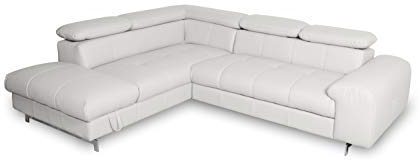 Mivano Ecksofa Chef / L-Sofa mit Schlaffunktion, Bettkasten und verstellbaren Kopfstützen in Lederoptik / 262 x 72 x 206 / Kunstleder Weiß