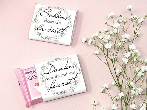 Gastgeschenk zur Hochzeit, 50 Schokoladenbanderolen, Schokobanderolen, Hochzeitsdeko, Tischdeko, Candybar, Hochzeitsgastgeschenk