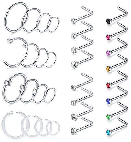 D.Bella 18G Nasenring Nasenpiercing Chirurgenstahl Spirale Nasenstecker Nase Hoop Ring Klare Nase Retainers für Frauen Männer