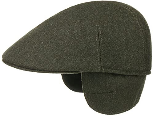 Lodenhut Manufaktur Flatcap Schirmmütze mit Ohrenklappen Wintercap Wollcap Made in EU Herren Herbst Winter Oliv 58 cm