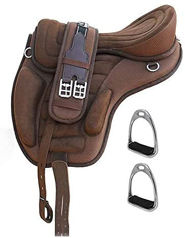 Wonder Wish Micro Fiber Brwon Horse Freemax Treeless Saddle Tack Get Matching Girth & Strap Size:- 12” to 18” Inch Seat Available (17 Inches Seat)