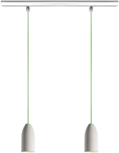 Buchenbusch urban design Lampe 2 flammig light edition, Hängeleuchte Esstisch mit Textilkabel Neon-Grün, Beton Deckenlampe hängend