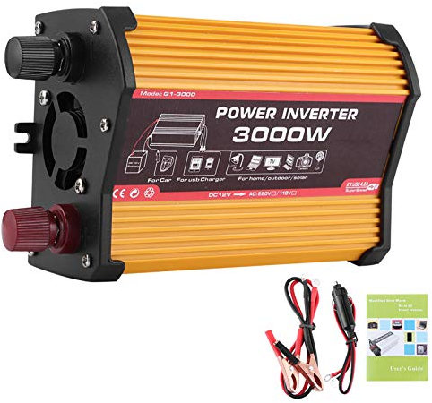 Convertidor de corriente de 3000 W, convertidor automático de CA modificado, adaptador de coche sinusoidal con doble puerto USB, salida de carga rápida (12 V a 110 V)