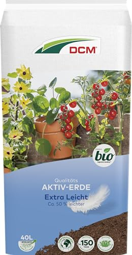 DCM AKTIV Erde Extra Leicht - Spezialerde - 50% Leichter - Mit organischem Dünger - Mit Mykorrhiza-Pilzen - Wasserspeicher Sphagnum-Moos - Torfreduzierte Pflanzenerde - Bio - 40 L