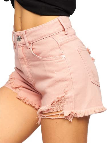 BOLF Donna Pantaloni Corti Jeans Denim Strappati Bermuda Shorts Estivi Slim Fit Casual Style A63 Rosa M [G7G]