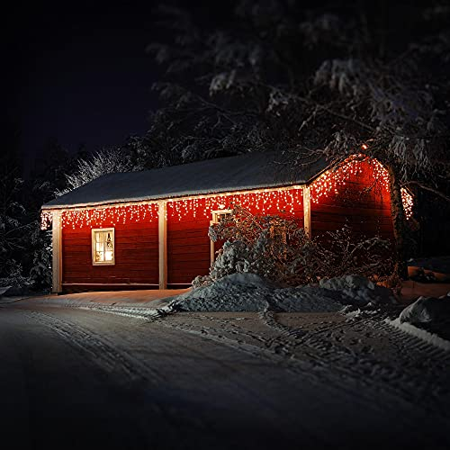 ECD Germany LED Lichtervorhang 12m 360 Warmweiße LEDs, Eiszapfen Lichterkette LED Lichterkettenvorhang Weihnachten Eisregen Vorhang, IP44 Wasserdicht, Innen/Außen, Weihnachtsbeleuchtung Weihnachtsdeko
