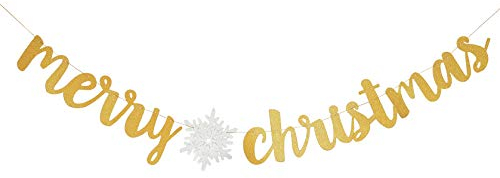 GotGala Frohe Weihnachten Banner mit Gold Glitter Schneeflocke Girlande für Weihnachten Urlaub Party Dekorationen
