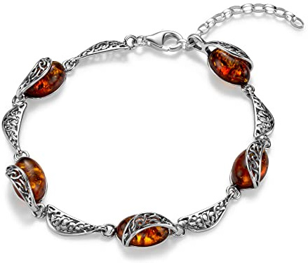 Copal Damen Armband Aus Echtem Silber Mit Bernstein Und Verstellbarer Länge