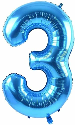 Blaue Folienballons Zahl 0 bis 9 als Deko für Geburtstag und Party | 80cm groß | Kinder Zahlen Kindergeburtstag Partydeko Blau Folienballon Ballon Luftballon, Edition: 3. Geburtstag