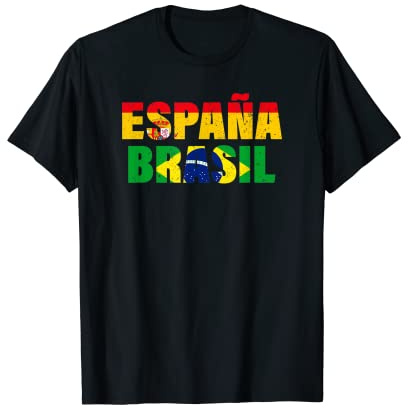 España Brasil Bandera Orgullo Patriota Brasileño Inglés Camiseta