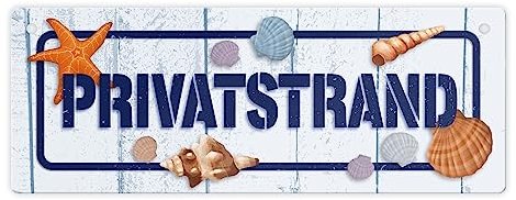 Privatstrand Metallschild mit maritimem Motiv als Dekoration für Pool, das Zuhause und Garten für Strandfeeling