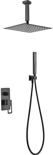 IMEX - Conjunto de ducha empotrada techo - Griferia empotrada baño con rociador cuadrado y mango de ducha Serie Estocolmo Negro mate BDES37-6NG