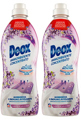 Deox - Ammorbidente Lavatrice Concentrato, Capi Morbidi e Profumati, con Tecnologia Fresh Protection, Fragranza Campo di Lavanda, 45 Lavaggi x 2 Confezioni