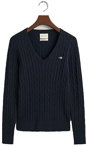 GANT Maglione da Donna Elasticizzato in Cotone, con Scollo a V, Blu Evening, Blu - Evening Blue, XS