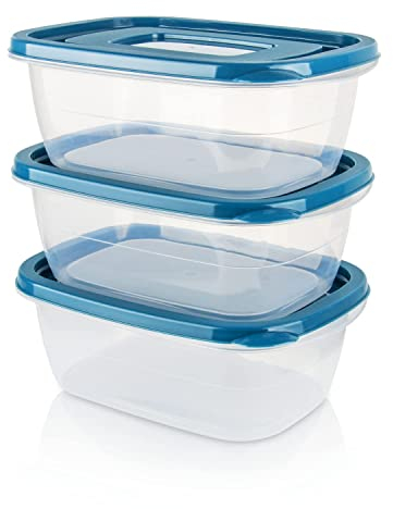 EFISH 3PCS Rectangle Plastic Portion Box Sets with Lids.Food Storage Box,Container Sets,Food Storage,Food Containers,Cereal Containers,use for School,Work and Travel,500ML Per Box