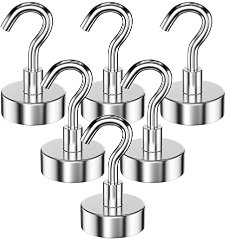 Gvolatee 6 stück 20MM magnethaken hält 12KG, extra stark magnet haken abnehmbar, neodym magnete magnetische haken runden für küche grill schließfächer kühlschränke, rostfrei, klein
