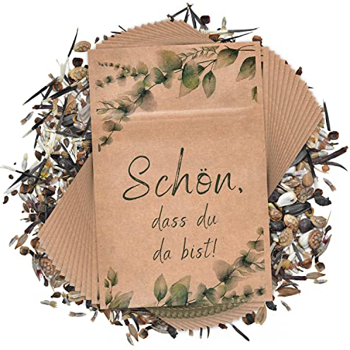 Let's Bride Blumensamen Gastgeschenke Hochzeit [50er Set inkl. Kraftpapier Tüten] Schön das du da bist Gastgeschenke Kommunion | Geburtstag Taufe Deko Babyparty Give Aways -Made IN Germany
