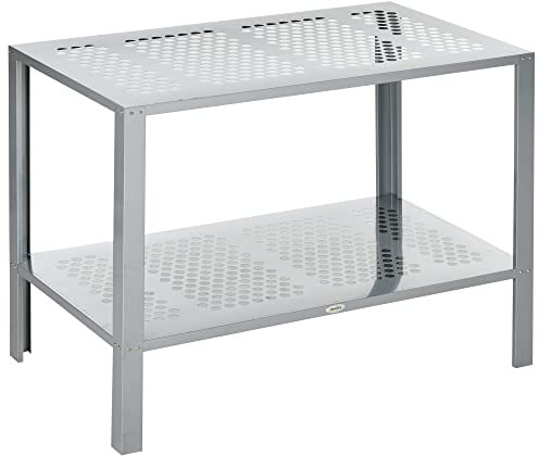 Outsunny 2-Tier Plant Stand, Corner Plant Shelf for Outdoor and Indoor Storage Organizer, Freestanding Flower Rack with Steel Frame, Mesh Board, Silver
