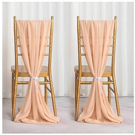 Yurosiay 2 Stück Hochzeit Stuhlhussen Stuhlschleifen Chiffon Romantisch Tüll Stuhlbezug Chiffon Stuhlschärpen Hochzeit Gangstuhl Deko Tüll Schleife Stuhl für Hochzeit Champagner 50X300cm
