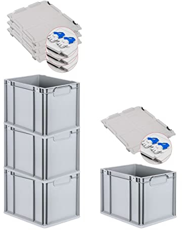 PROREGAL SuperSparSet 4x Eurobox NextGen Economy mit Scharnierdeckel & blauen Verschlüssen | Griffe geschlossen | HxBxT 32x30x40cm | 30 Liter | Eurobehälter Transportbox Transportbehälter