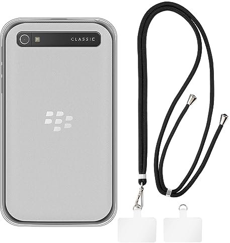 Shantime Blackberry Classic Coque + lanières universelles pour téléphone Portable, Cou/bandoulière Souple en Silicone TPU Coque Pare-Chocs pour Blackberry Q20 (3.5”)