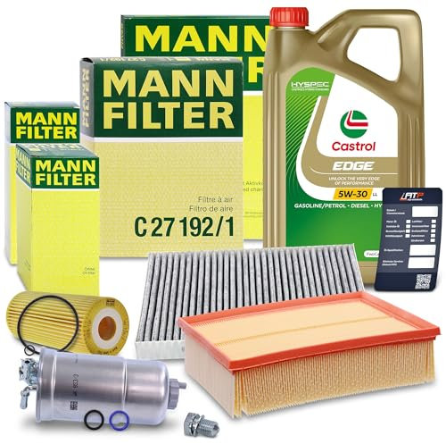 MANN-FILTER Filterset 1x Ölfilter, 1x Kraftstofffilter, 1x Luftfilter, 1x Innenraumfilter (Aktivkohlefilter), 1x Motoröl 5W-30 LL 5l Kompatibel mit AUDI A4 B6 (8E2)(8E5)(8H7), A4 B7 (8EC)(8ED)(8HE)
