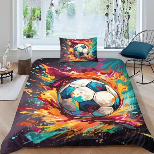 JMORCO 3D Druck Bettwäsche 135x200 Winter, Kuschel Bettwäsche Fussball, Fußball Bettwäsche-Sets - 1xBettbezug 135x200cm + 1xKissenbezug 50x75cm