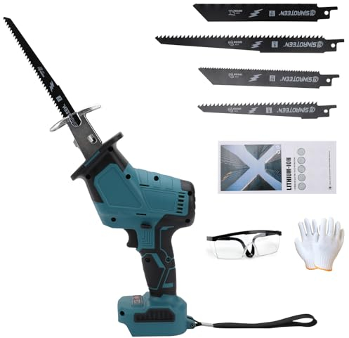 Sierra de sable recargable para Makita batería de 18 V, longitud de carrera de 15 mm, 3500 rpm, sierra de sable con batería de 18 V con 4 hojas de sierra, luz LED, ideal para