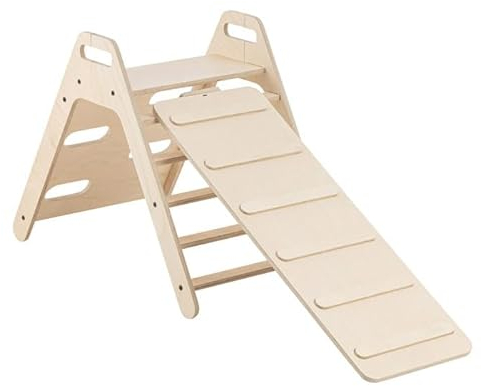 Mamatoyz Pikler Dreieck und Rutsche Slide&Climb Kletterdreieck Montessori Kletterdreieck mit Rutsche Kletterset Faltbar Indoor Pikler Dreieck Faltbar