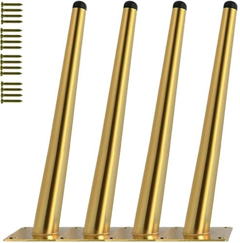 TempFoo Metal Furniture Legs 12 Inch, Gold Oblique Conical Matte Furniture Feet for Sofa Cabinet Coffee Table Chair Desk Cupboard Couch Bed Home DIY Projects Mid-Century Minimalist Style