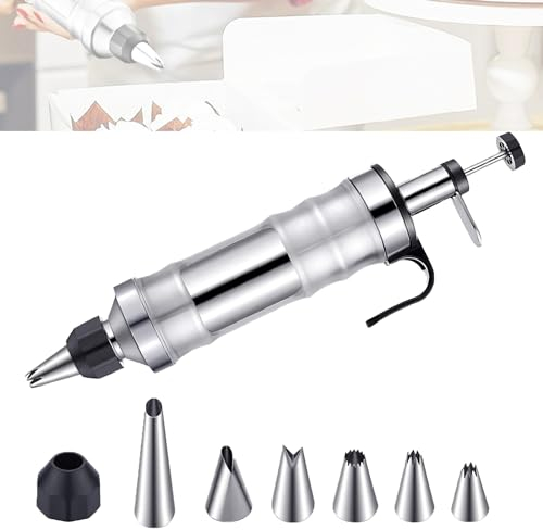 Sqxaldm Seringue à pâtisserie en INOX Seringue à pâte Pistolet de Presse Set de seringues à pâtisserie Presse à Biscuits DIY, Accessoires de Cuisson pour gâteaux et Biscuits avec et 6 Douilles (Noir)