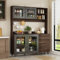 DAWNSPACES Küchenschrank,Sideboard,Buffet,mit Regalen,mit 4 Schubladen und 4 Glastüren,für Esszimmer,Wohnzimmer,MDF,160x40x190cm,schwarz+Dunkelbraun