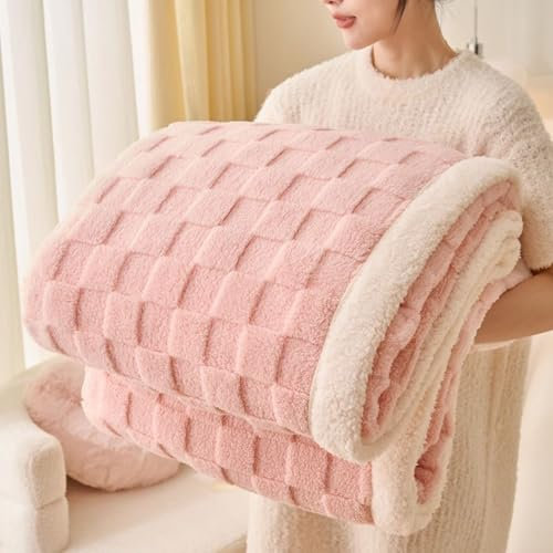 Gracelife Sherpa Throw Blanket Fleece Blanket Double, Soft Fluffy Fuzzy Warm Blanket Throws for Bed and Couch, Large Thick Blanket for All Season Use (Pink-2, 60*80, Solid)