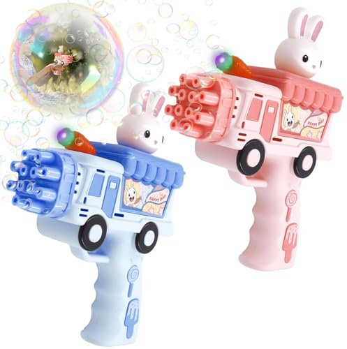 12 Löcher Kaninchen Seifenblasenmaschine Kinder Mit Led-Lichtern Machine Bubble Schaummaschine Für Kinder Indoor & Outdoor Sommerspielzeug/Osterei Party/Geburtstag/Hochzeit
